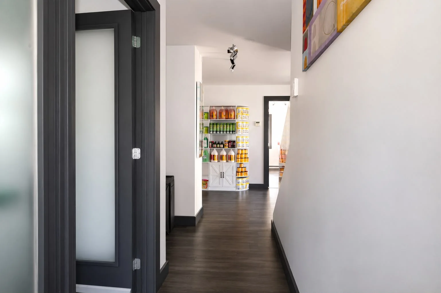 Hallway leading to the hair-care and professional product boutique