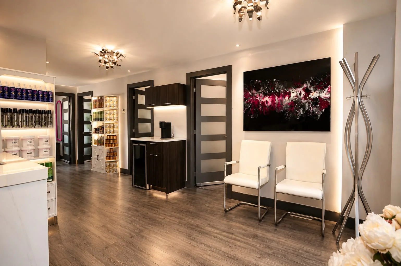 Professional product boutique and coffee area at reception