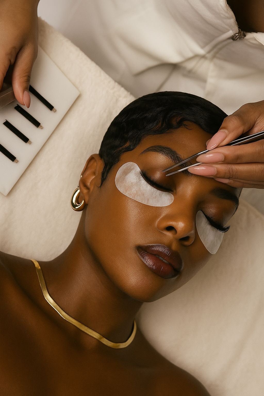 Lash-by-lash extension application with under-eye patches